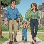 子どもと手をつなぐ両親_イメージ